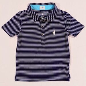 Johnnie-O Merrins Polo Shirt Boys 4 Performance Navy White Stripes Surf UPF 50+